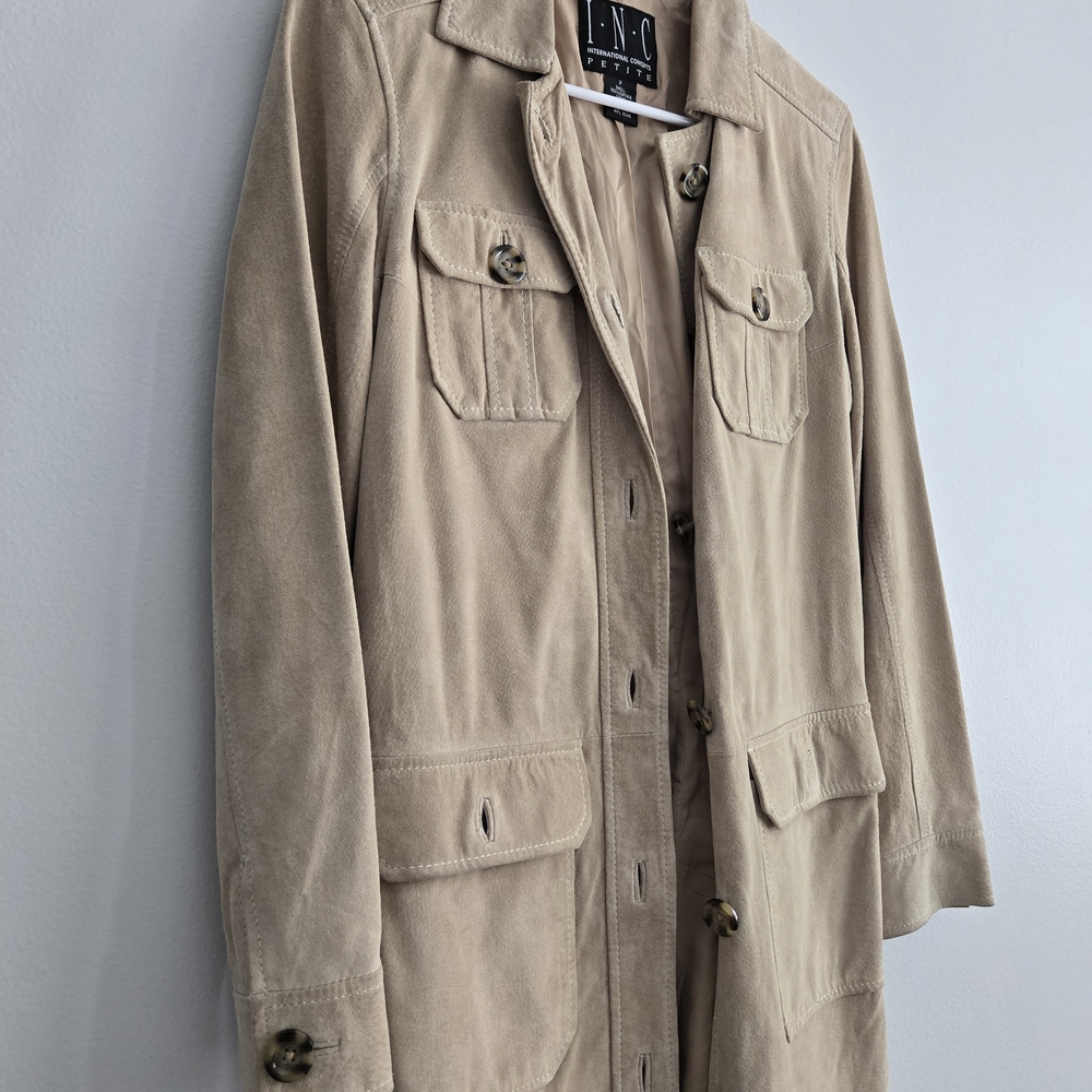 INC International Concepts Beige Suede Trench Coat - Picture 10 of 10